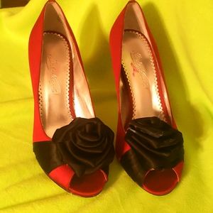 Red and block floral shoes